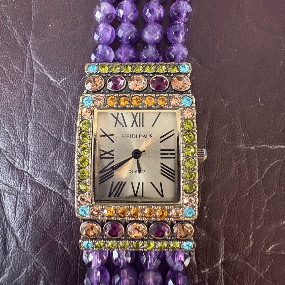 Heidi Daus Purple Beaded Watch with Gold Accents